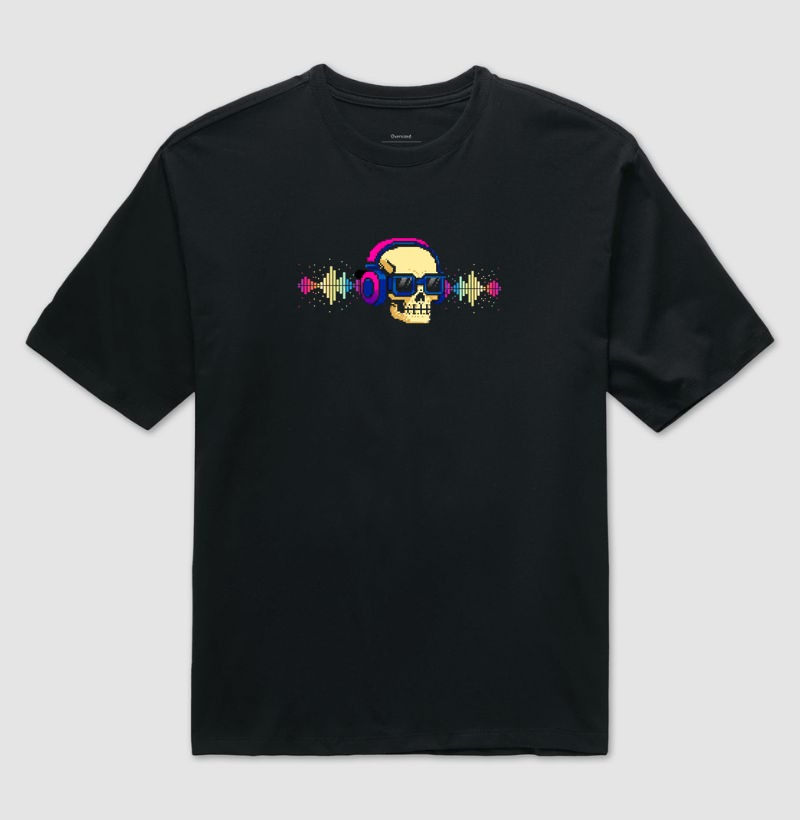 Camiseta Oversized Caveira Da Música Reset8Bit