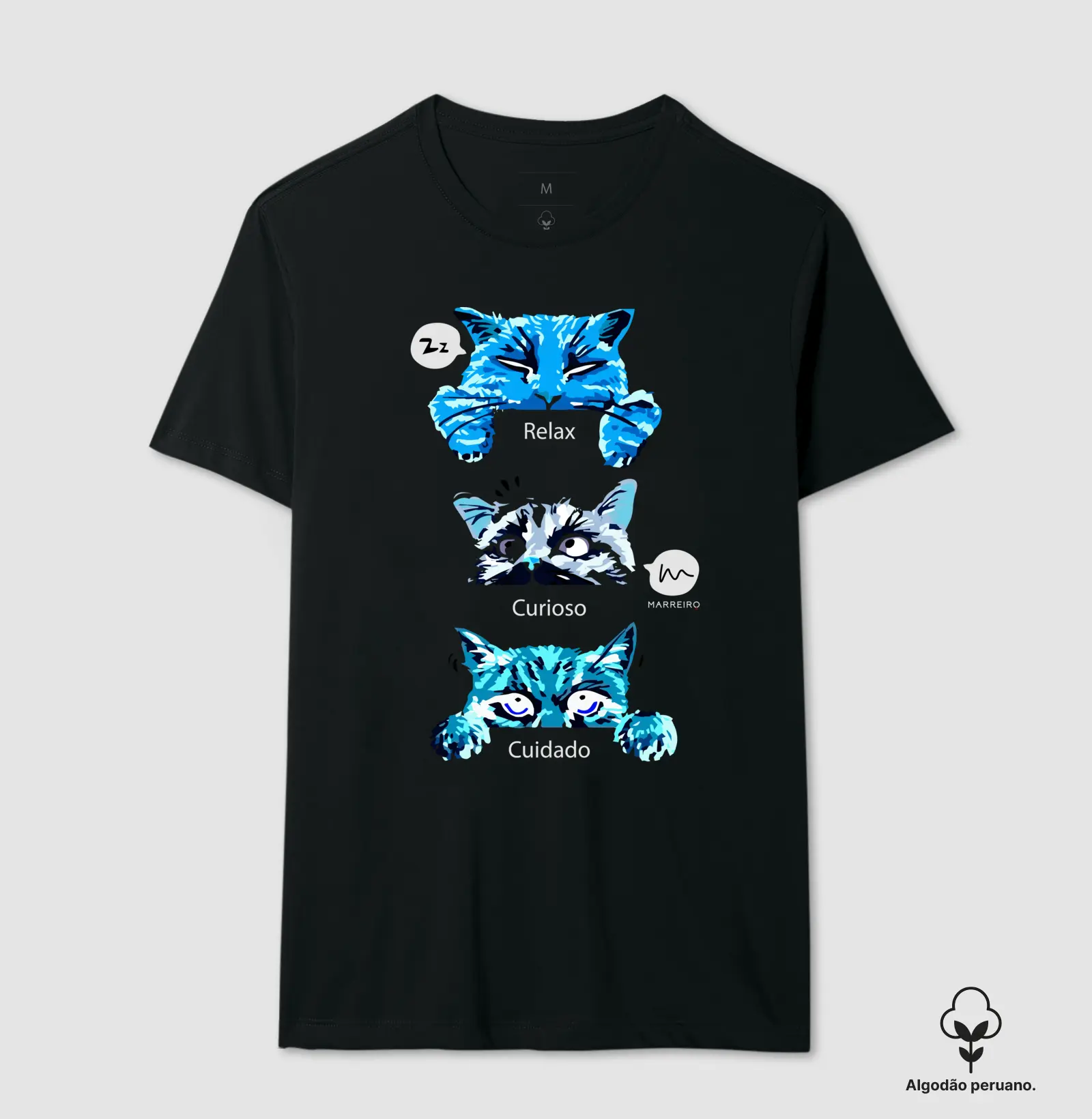 Camiseta Premium Algodão Peruano Reações Felinas