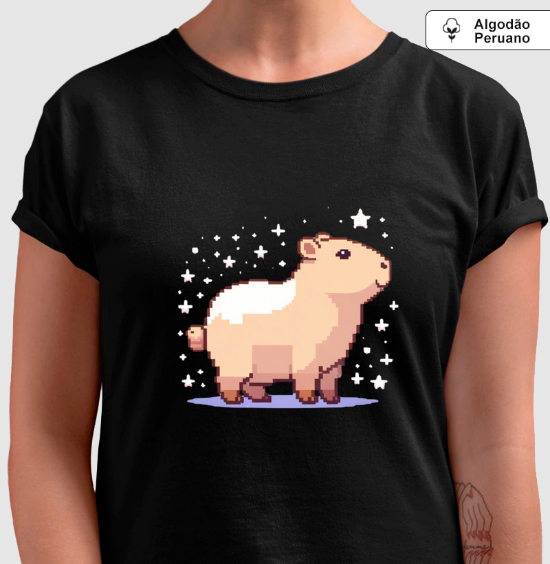 Camiseta Algodão Peruano Capivara Pixel Art