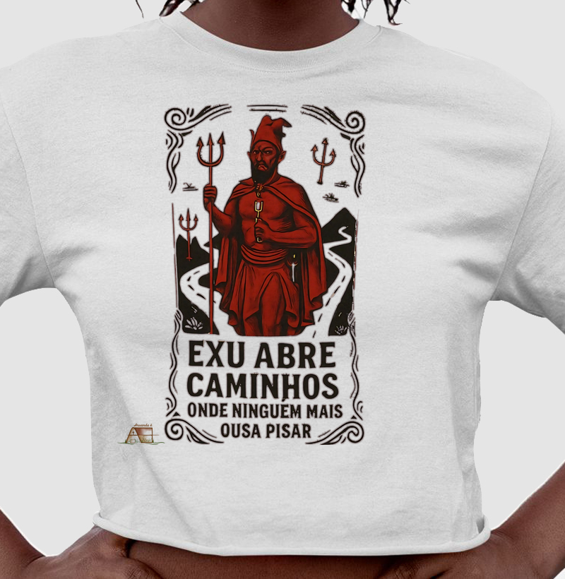 Cropped Aruanda ê Exu Abre Caminhos exclusiva 100% Algodão