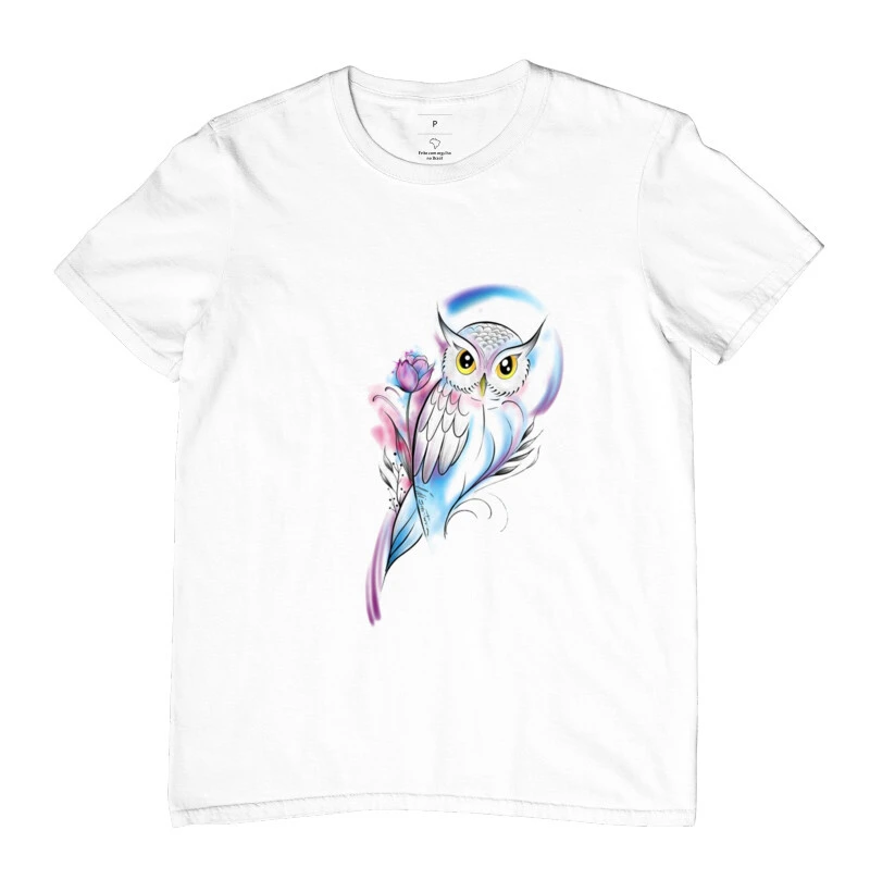 Camiseta masculina e feminina Branca coruja