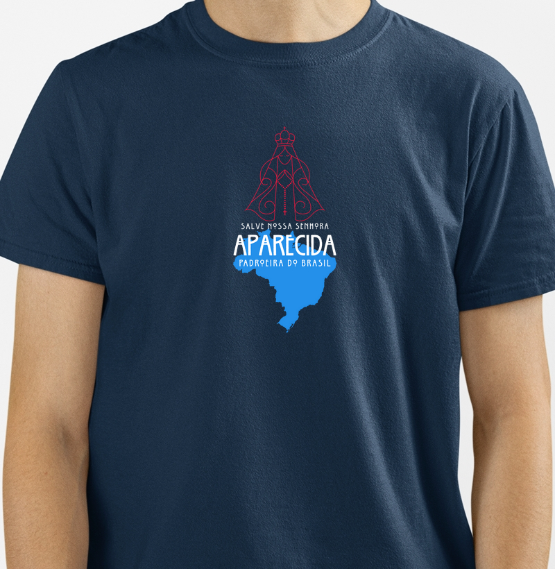 Estampa N.S Aparecida Padroeira do Brasil Azul Mar. Masc.