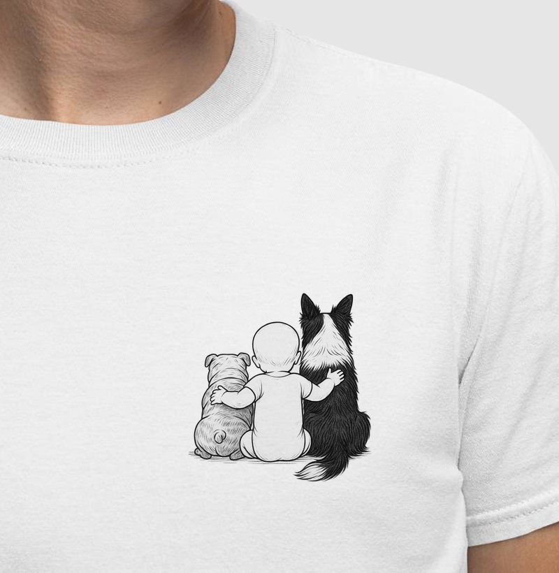 Abraço - bebê menino com buldogue inglês e border collie
