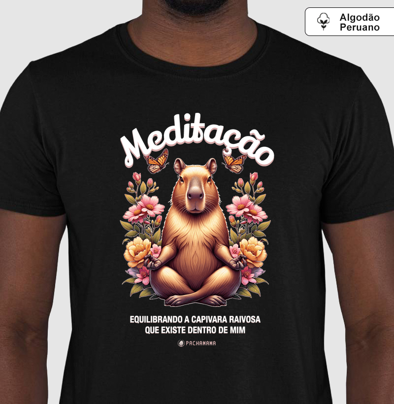 Camiseta Meditação - Equilibrando a Capivara Interior 