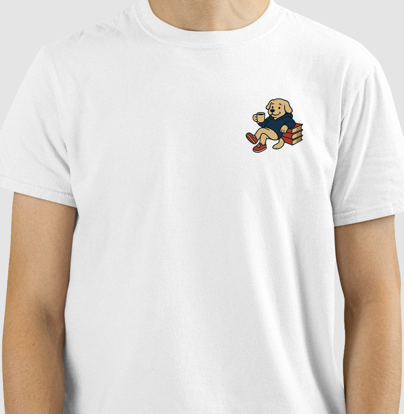 Camiseta | Cachorros, livros e café