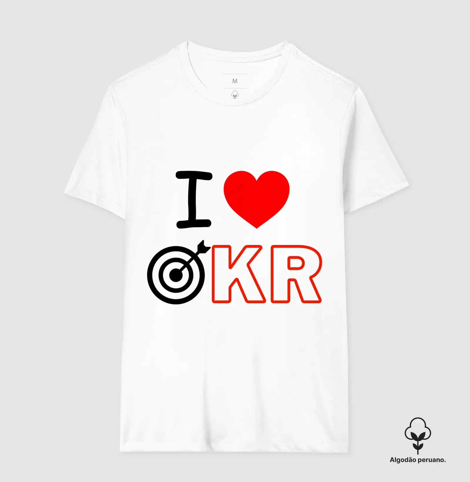 Camiseta "I LOVE OKR" Branca/Cinza Masc./Fem.