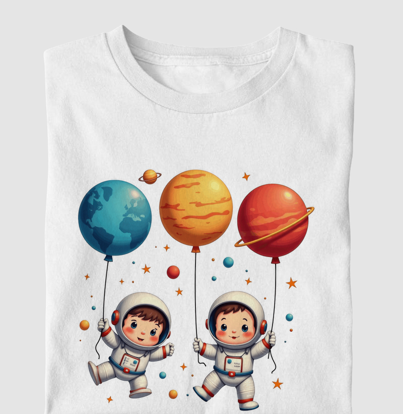 Astronautas com Balões Planetas