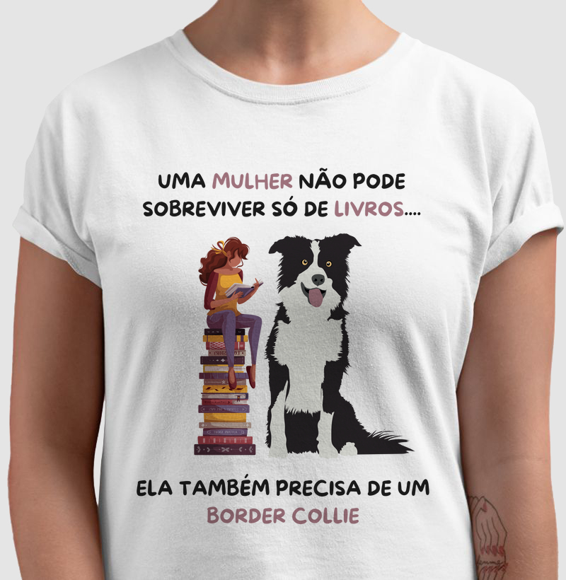 Mulher, livros e border collie