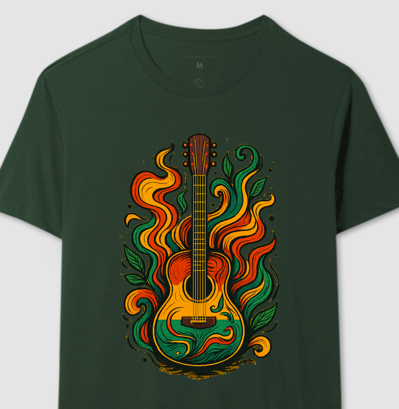 camiseta algodão estampa Reggae guitarra