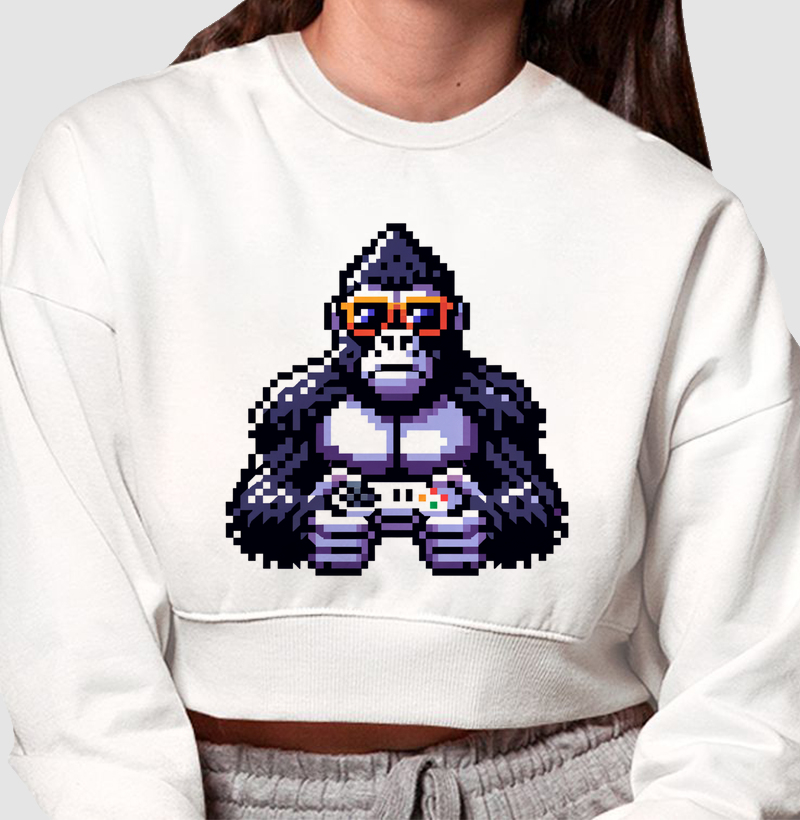 Moletom Cropped “Gorila Gamer Pixel"