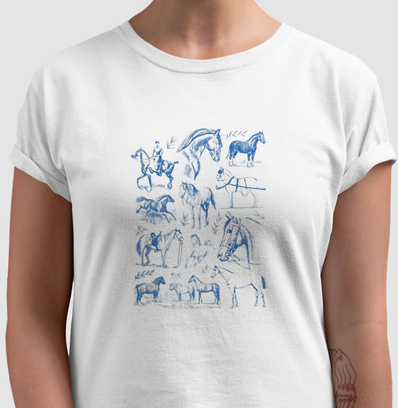 Padrão Cavalos azuis - Algodão 30.1 