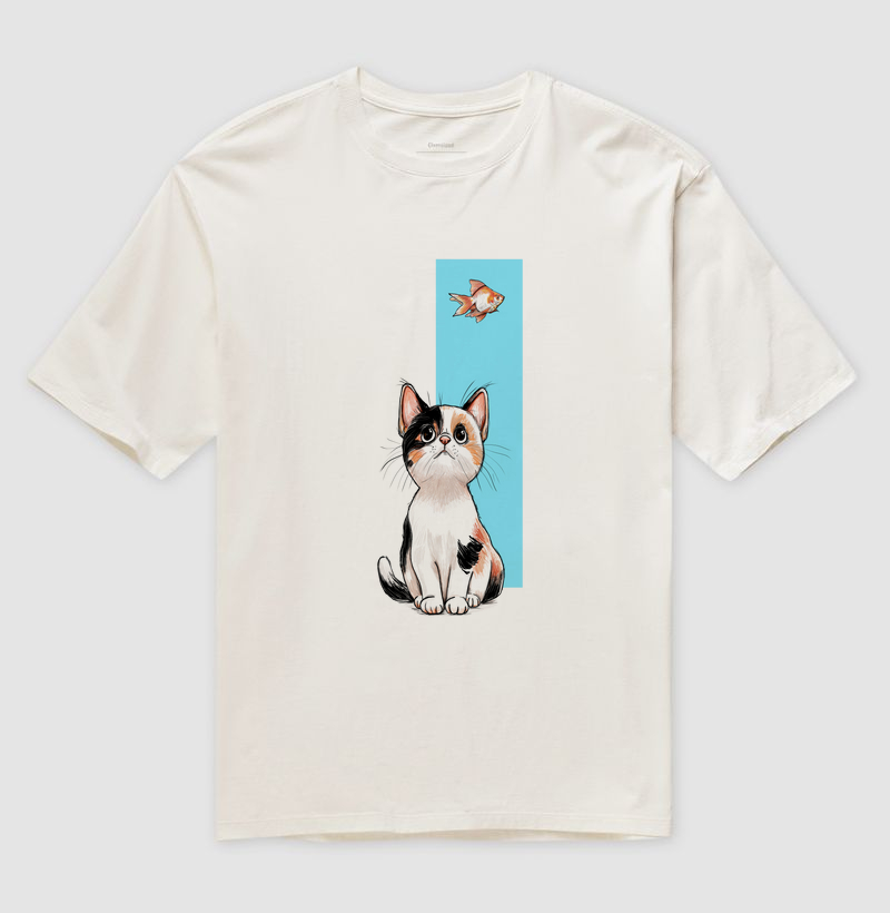 Camiseta Oversized Gato de Olho no Peixe