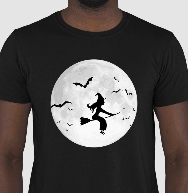 Camiseta Halloween Lua e Bruxa