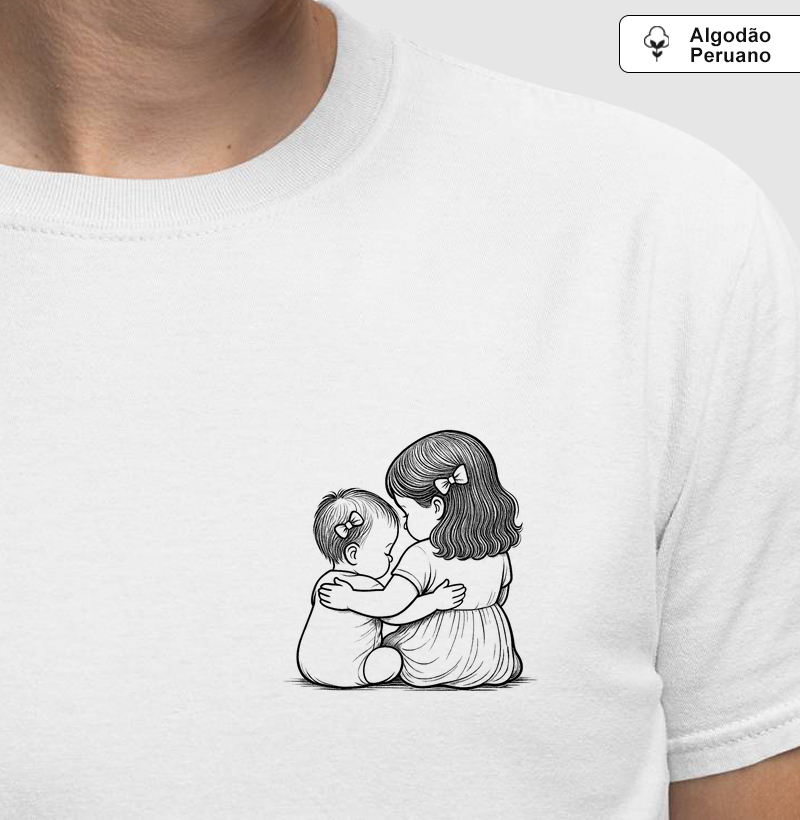 Abraço - criança menina 2 anos e bebê memina 6 meses - lacinhos no cabelo (algodão peruano)