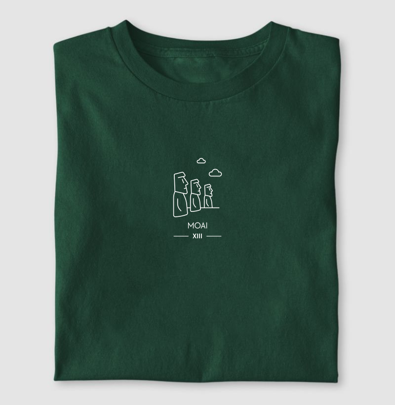 Camiseta Algodão Premium “Moai XIII” – Line Art Unissex (PP ao 4G)