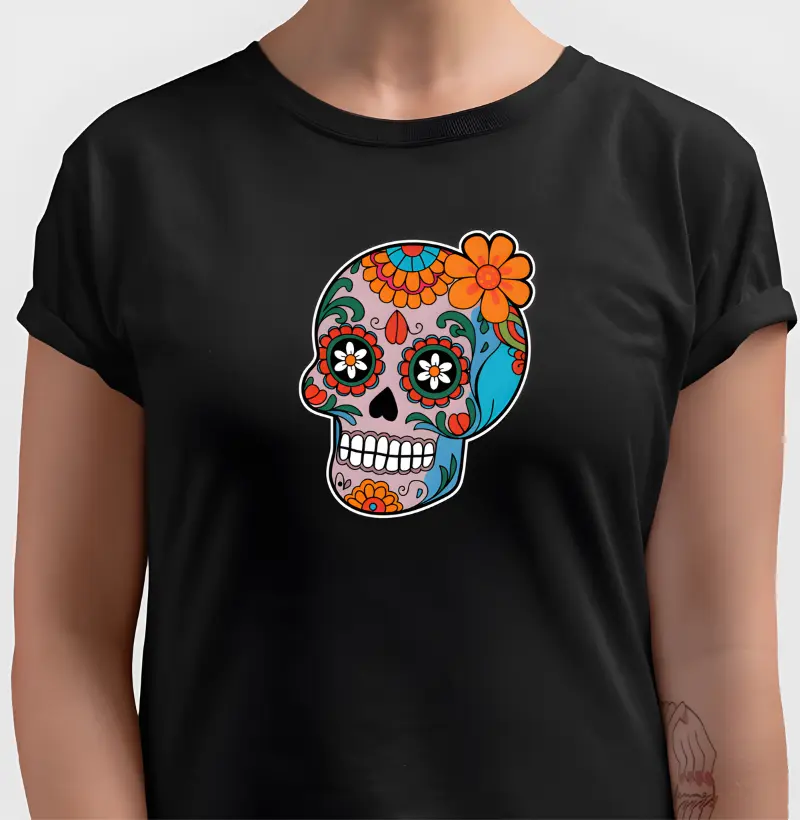 Camiseta preta caveira mexicana perfil