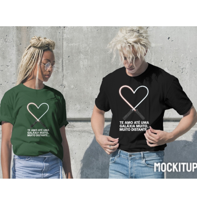 Camiseta Geek Casal – Te Amo Até Uma Galáxia Muito, Muito Distante (Star Wars)