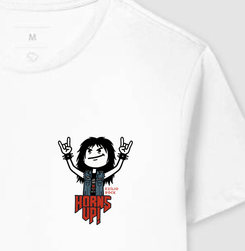 Camiseta Horns Up! - Símbolo Heavy Metal & Rock | Exílio Röck - Armadura Urbana