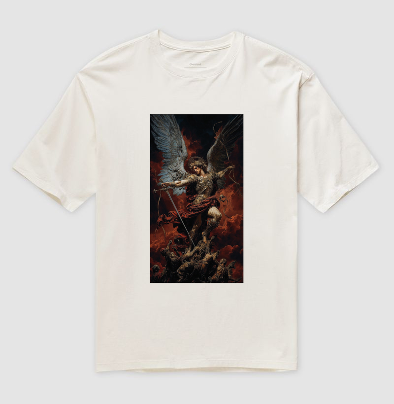 CAMISETA OVERSIZED SÃO MIGUEL ARCANJO - DEFENDEI-NOS NO COMBATE