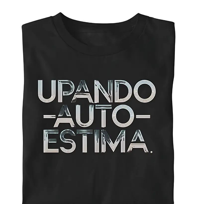 "Upando Autoestima" com tipografia elegante e linhas em glitch clean