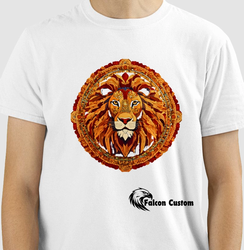 Camiseta Masculina Arquétipo Leão Prosperidade Logo Falcon Custom Master Preta