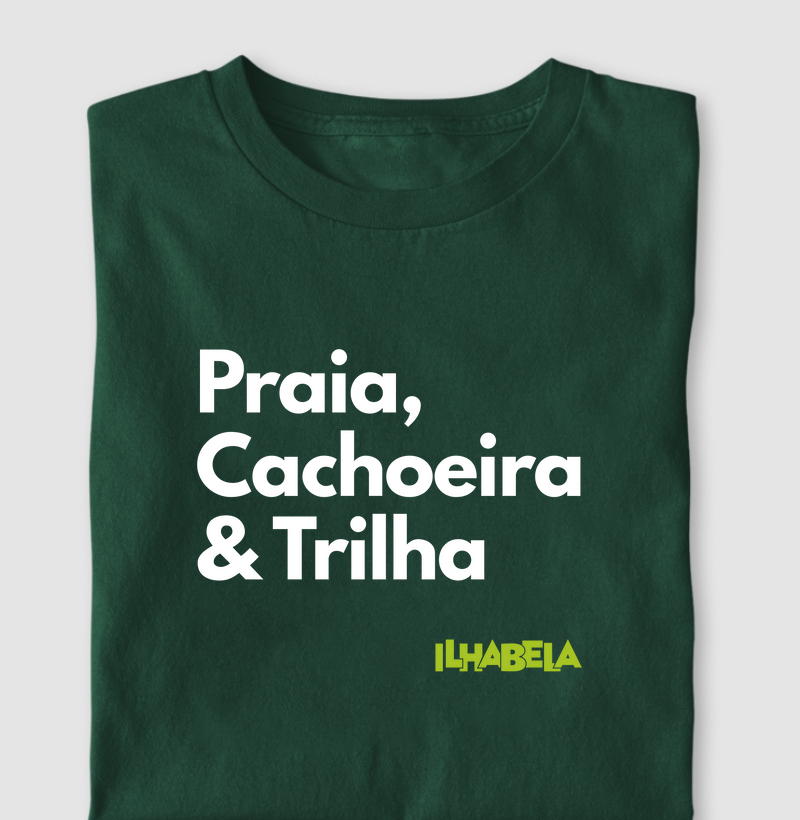 Camiseta Praia, Cachoeira & Trilha Ilhabela Escura