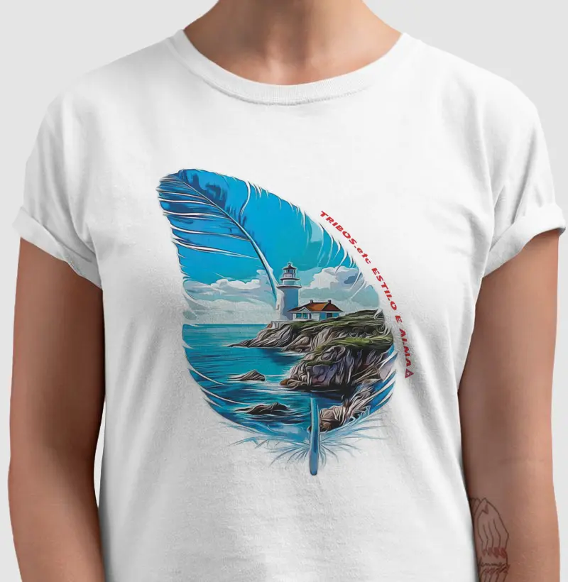 CAMISETA RESERVA.INK MASCULINA E FEMININA TRIBOS.etc PENA ILUSTRADA FAROL DA ILHA