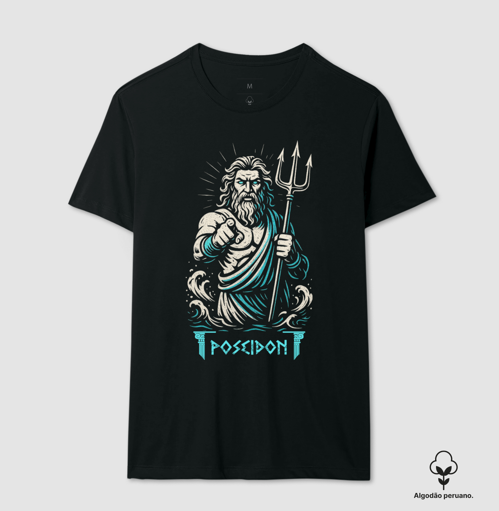 Camiseta Algodão Peruano - Poseidon (Arte Linocut)