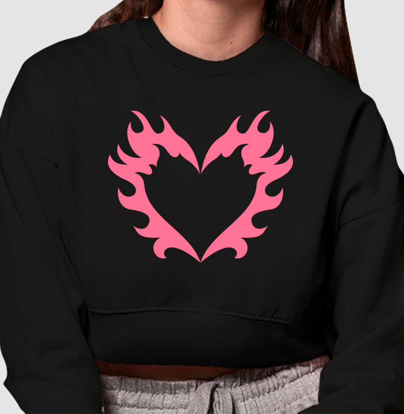 Pink Heart Cropped Moletom