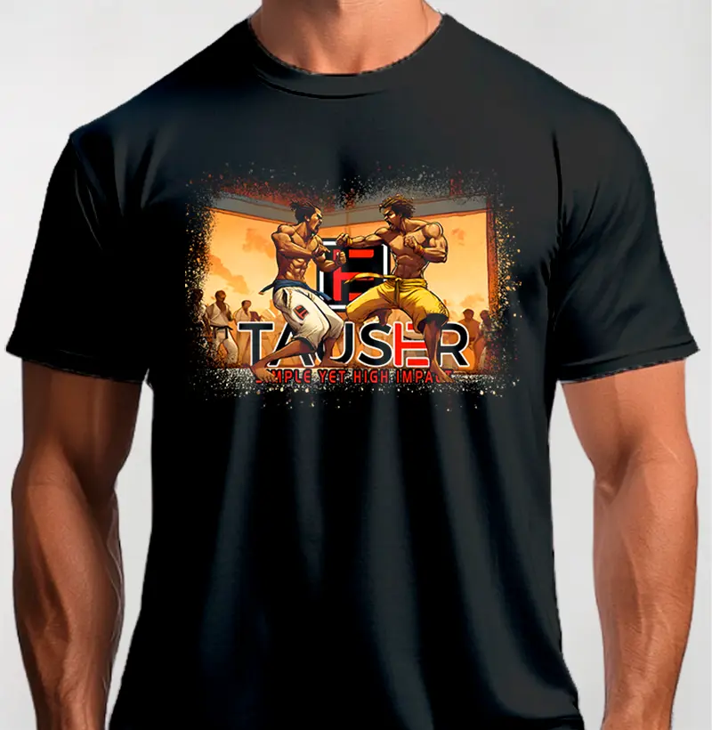 Camiseta malha 100% algodão, estampa capoeira duelo