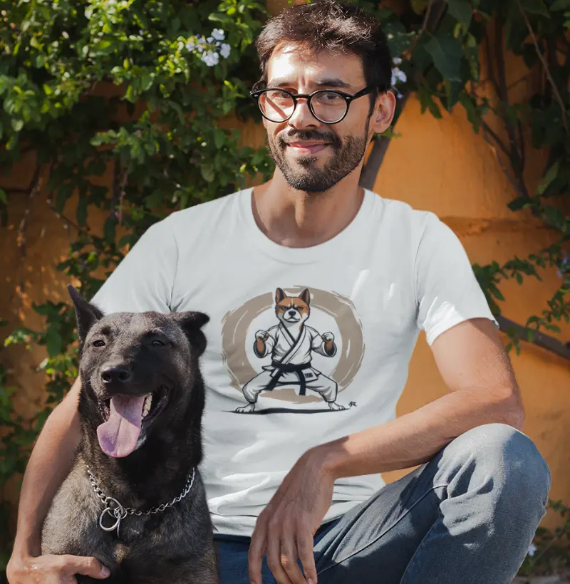 Cachorro Karatê | Camiseta de Malha Pet Atleta | Estampa Artes Marciais | Moda Esportiva Luxo