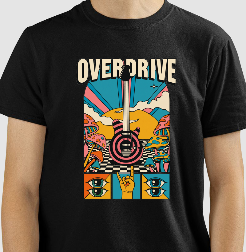 camiseta-rock-overdrive-psicodelica-guitarra-cogumelos-vintage
