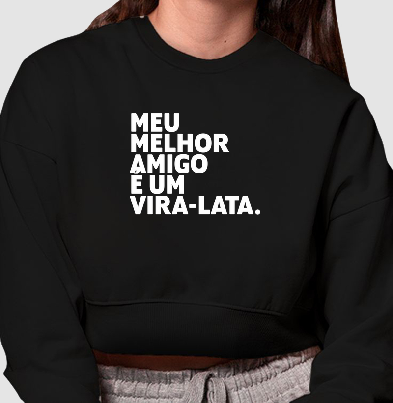 MOLETOM CROPPED PRETO MELHOR AMIGO VIRA-LATA