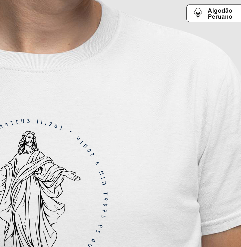 Estampa Jesus Mateus 11:28 Círculo Branca Masc.