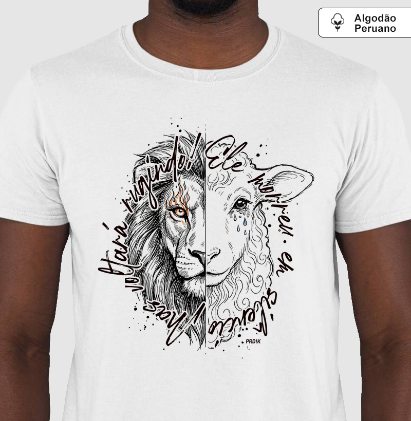 Camiseta Algodão Peruano Estampa - Cordeiro e Leão
