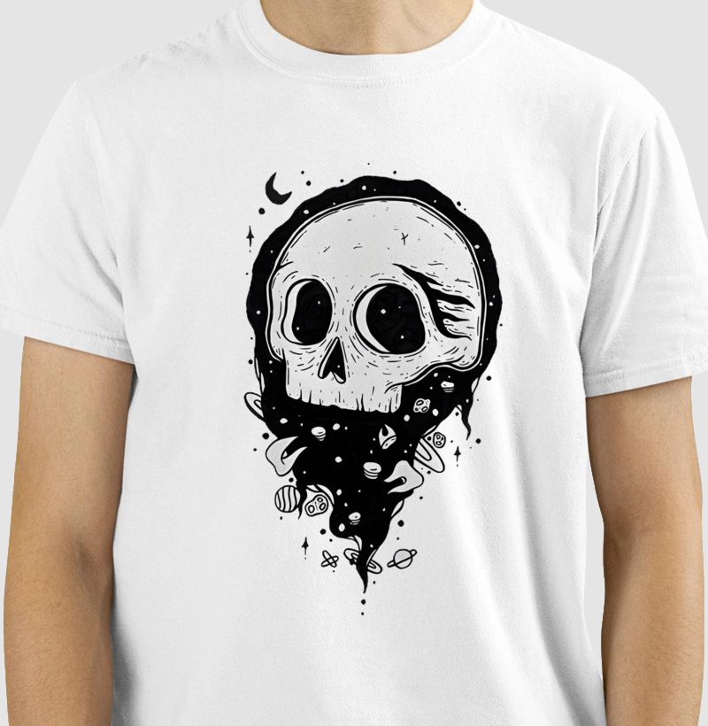 Skull disintegrating in the outer space