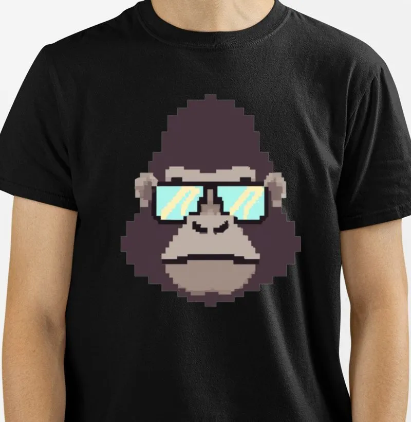 Camiseta Gorila Pixel Arte de Óculos Azul