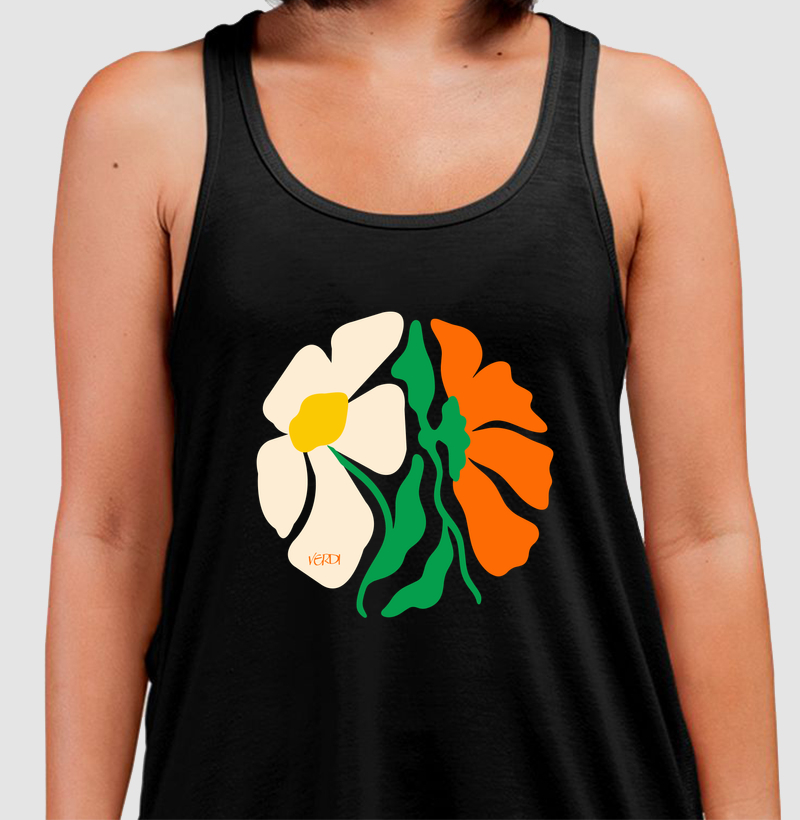 Círculo com flores branca e laranja