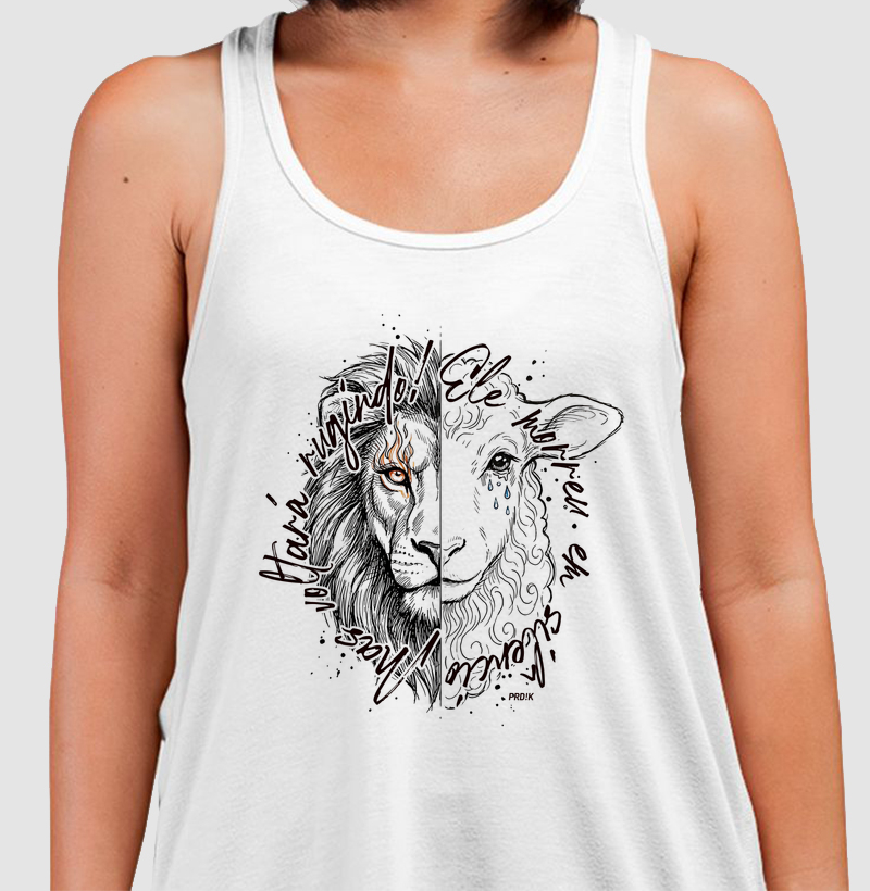 Camiseta Regata com Estampa - Cordeiro e Leão