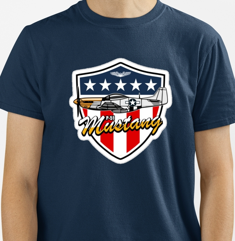Camiseta P-51 Mustang WW2 / Emblema Norte Americano