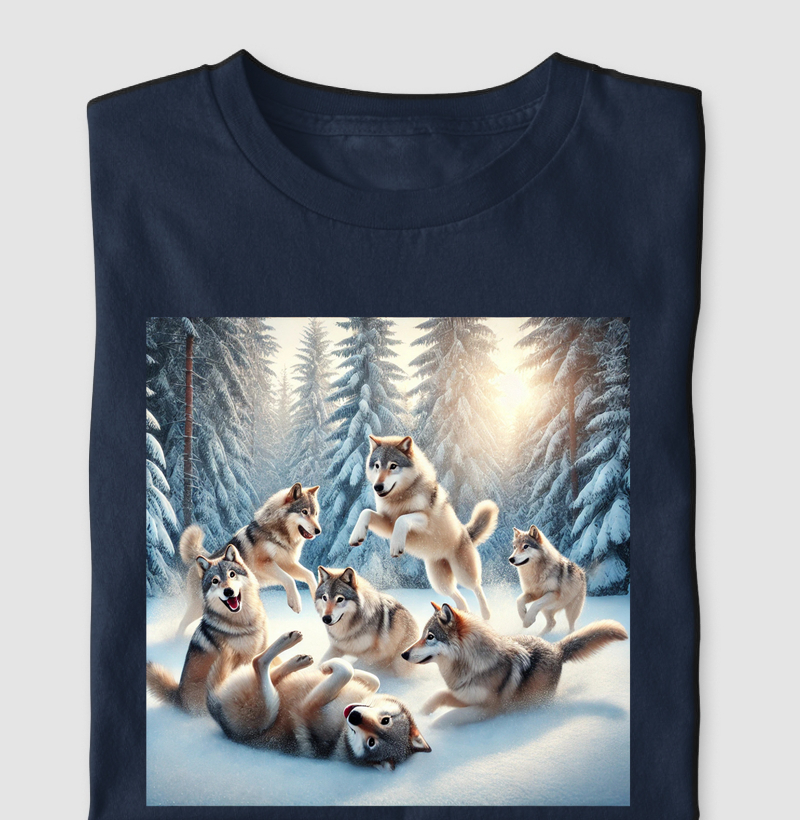 Lobos brincando na neve
