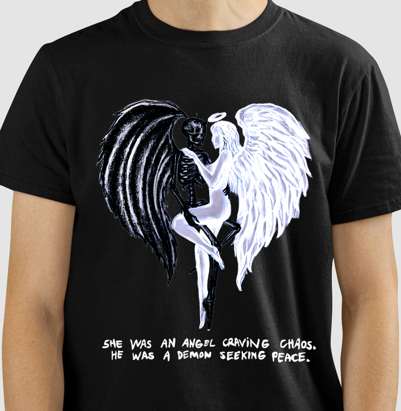 She was an angel craving chaos, he are a demon seeking  peace