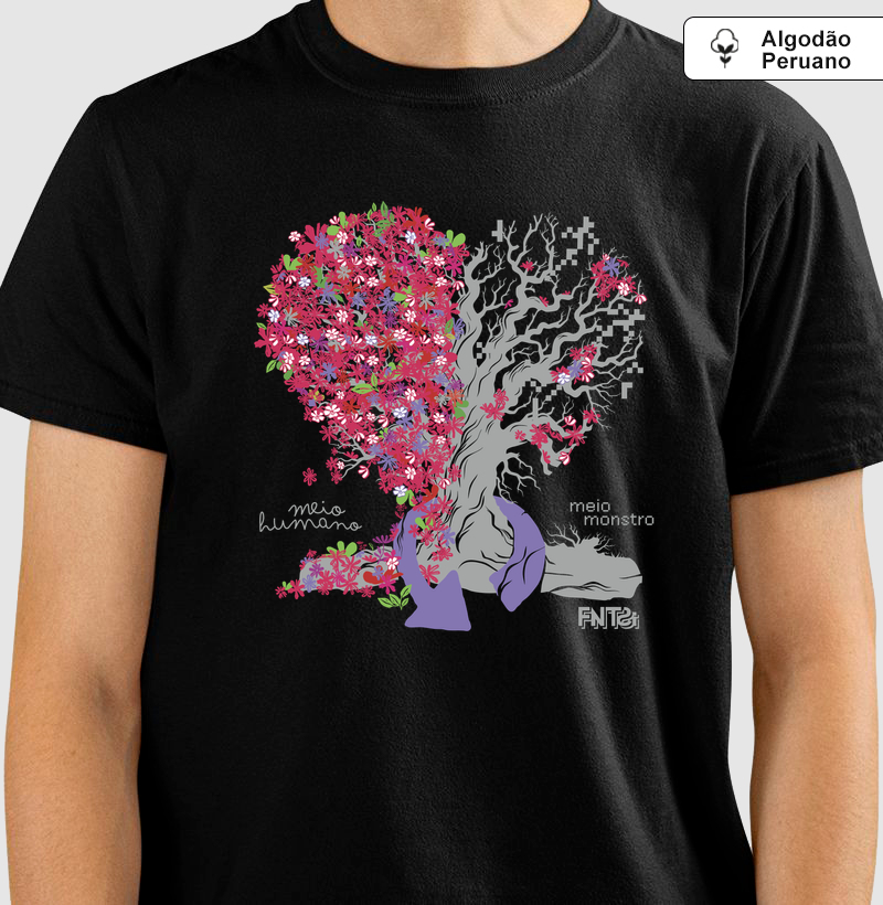 T-SHIRT "HUMANOS E MONSTROS" / ÁRVORE-CORAÇÃO GRANDE (ALGODÃO PERUANO)