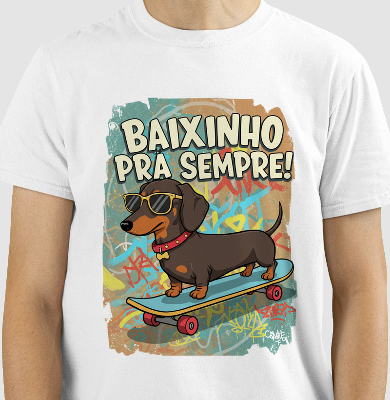 Camiseta Salsichinha Skater – Baixinho Pra Sempre!