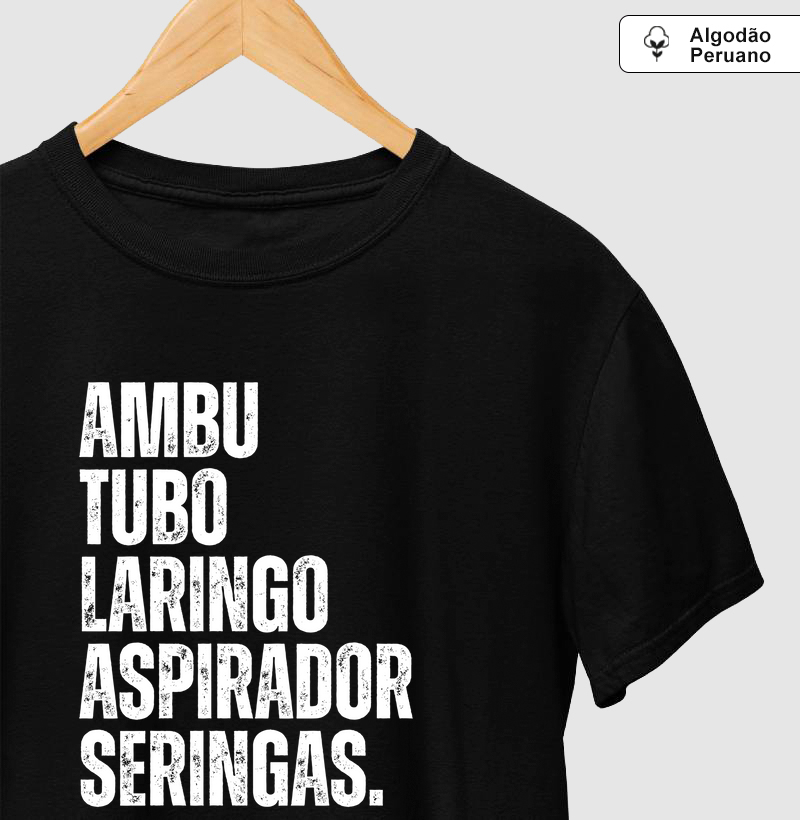 Camiseta Algodão Peruano – Ambu, Tubo, Laringo, Aspirador, Seringas