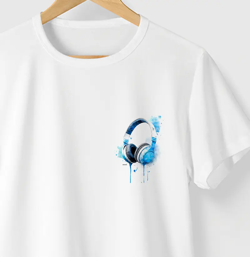 Camiseta HEADFONE BLUE - BRANCA - (100% Algodão)