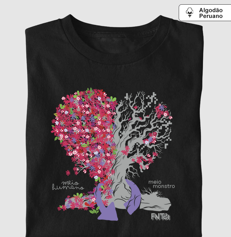 T-SHIRT "HUMANOS E MONSTROS" / ÁRVORE-CORAÇÃO GRANDE (ALGODÃO PERUANO)
