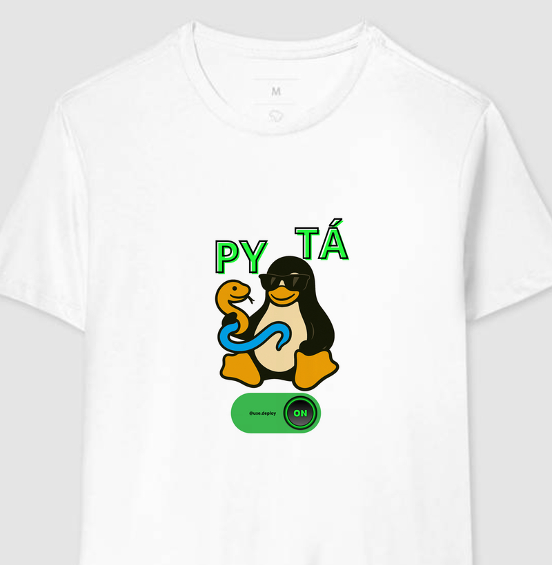 Camiseta PY TÁ ON – Python, Linux e estilo ligado! 