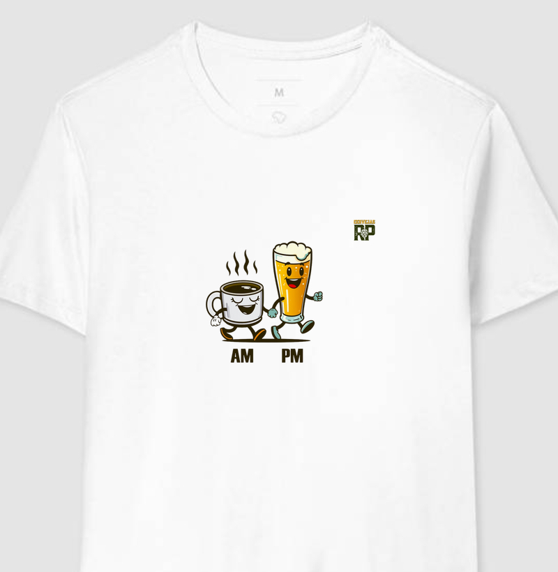 Camiseta Cerveja PM Café AM Mãos Dadas