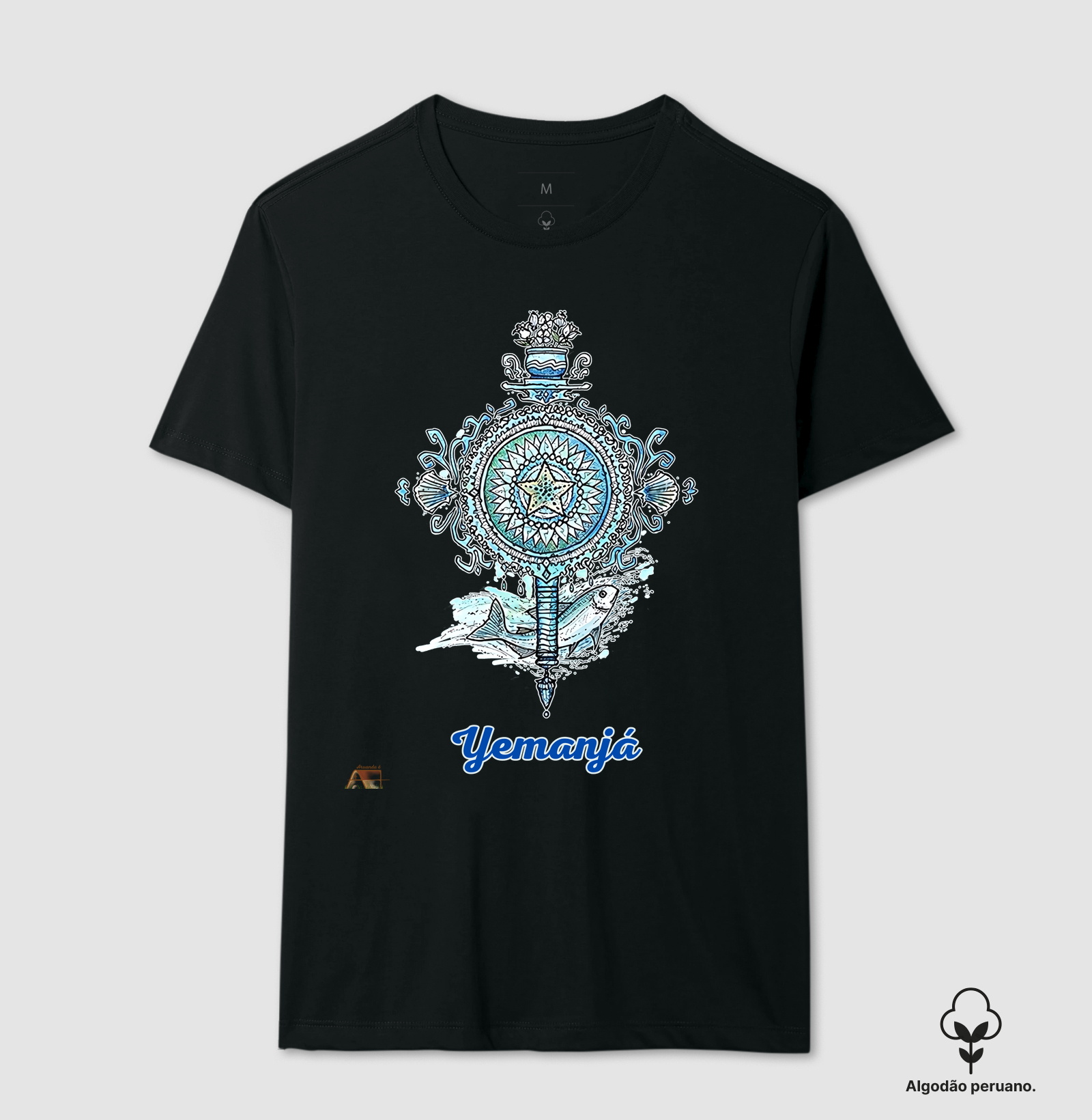 Camiseta Aruanda ê Abebê de Yemanjá Estilo em 100% Algodão